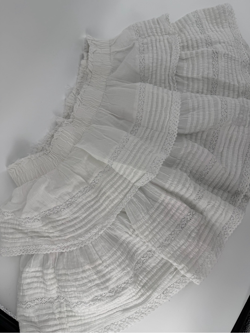Aerie White Tiered Ruffle Mini Skirt Lace Trim Cotton Boho Cottagecore Large